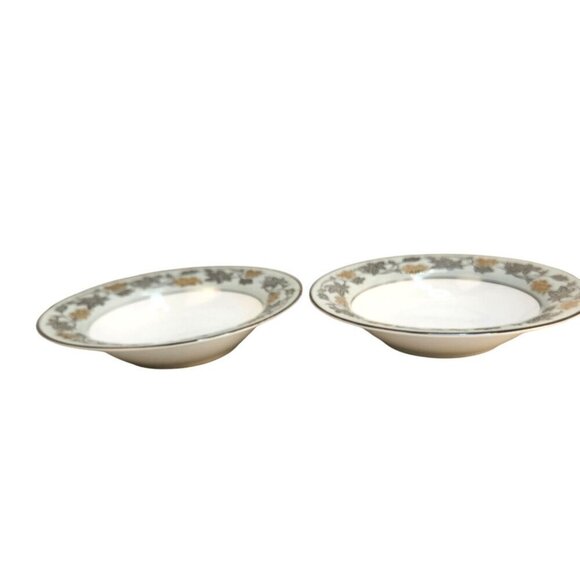 Noritake China Silvine 5487 Soup Bowls Set Of 2 With Floral Leaf Pattern Rim Des - Picture 3 of 8